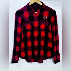 Red and Black Plaid Button-Up Shirt